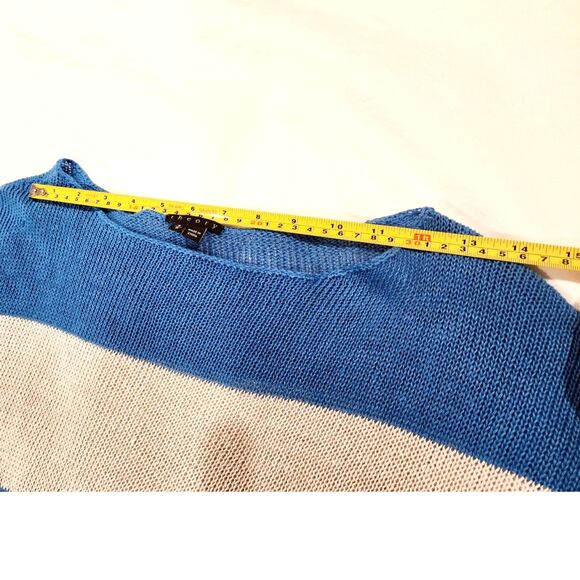 THEORY Women's Blue Gray Stripped Boat Neck Sweater Size Small Casual Chic Trend - Picture 5 of 9